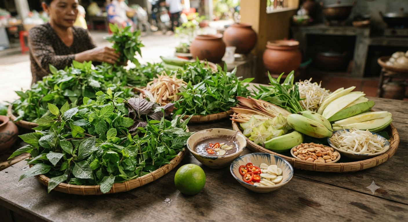 Nghệ thuật chọn rau sống và các nguyên liệu ăn kèm